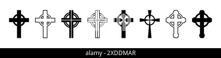 Keltisches Kreuz, Silhouette eines religiösen christlichen Symbols, Kollektion in Ikonenform. Irisch-gälische Kultur. Stock Vektor