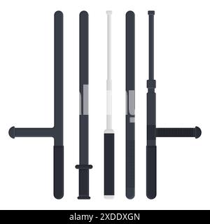 Kollektion von Black Police Baton Designs. Sicherheitspolizei Baton Illustration. Baton-Symbol. Stock Vektor