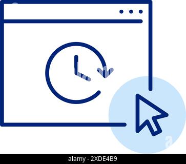 Webseite, Uhr und Mausklick. Online-Buchung, Termin vereinbaren. Symbol für Pixelperfekte, bearbeitbare Kontur Stock Vektor