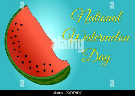 Feiern Sie den National Watermelon Day mit dieser lebendigen Vektor-Illustration eines saftigen Wassermelonenstücks. Perfekt für sommerliche Designs und Veranstaltungen. Stock Vektor