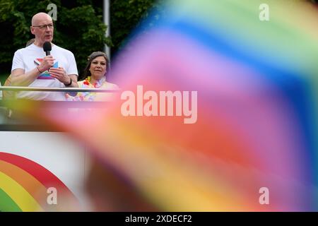 Edinburgh Schottland, Vereinigtes Königreich 22. Juni 2024. Der erste schottische Minister John Swinney spricht beim Edinburgh Pride Protest. Credit sst/alamy Live News Stockfoto