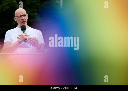 Edinburgh Schottland, Vereinigtes Königreich 22. Juni 2024. Der erste schottische Minister John Swinney spricht beim Edinburgh Pride Protest. Credit sst/alamy Live News Stockfoto