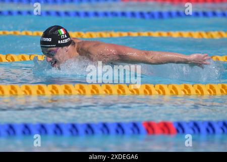Roma, Italien. Juni 2024. Alberto Razzetti aus Italien tritt am 22. Juni 2024 bei den 200 m hohen Butterfly Men Heats beim 60. Settecolli Schwimmen Meeting im stadio del Nuoto in Rom (Italien) an. Quelle: Insidefoto di andrea staccioli/Alamy Live News Stockfoto