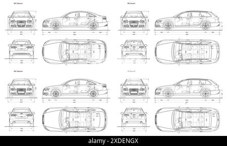 2007-2011 Audi A6 - S6 Auto Blueprint Kollektion Stock Vektor