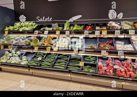 Altenkirchen Themenfoto: Konsum, Versorgung, Supermarkt, Einkauf, Lebensmittel, 20.06.2024 Regal mit Salat und Gemuese in einem REWE-Supermarkt Themenfoto: Konsum, Versorgung, Supermarkt, Einkauf, Lebensmittel, 20.06.2024 *** Altenkirchen Themen Fotokonsum, Versorgung, Supermarkt, Einkaufen, Essen, 20 06 2024 Regal mit Salat und Gemüse in einem REWE Supermarkt Thema Fotokonsum, Versorgung, Supermarkt, Einkaufen, Essen, 20 06 2024 Copyright: xAugstx/xEibner-Pressefotox EP jat Stockfoto