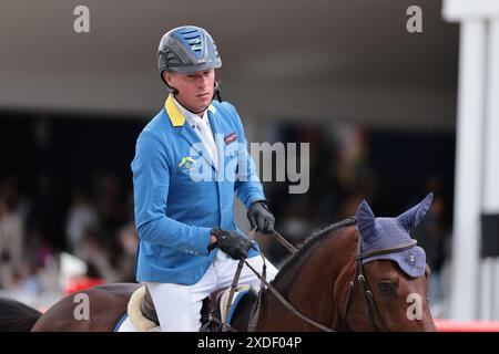 Paris, Frankreich. Juni 2024. Christian Ahlmann aus Deutschland mit D’aganix 2000 Z während des Springturniers Prix Eluxtravel beim Longines Paris Eiffel Jumping am 22. Juni 2024 in Paris, Frankreich (Foto: Maxime David Credit: MXIMD Pictures/Alamy Live News) Stockfoto
