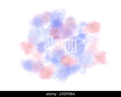 Blaue und rote Aquarellspritzer. Modernes Stück mit lebhaften Farben und fließendem Design. Abstrakte Färbung. Farbspritzer im Papier. Für dekorative Zwecke Stockfoto