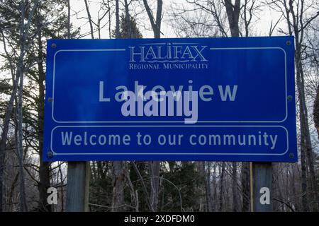 Willkommen im Schild Lakeview an der Cobequid Road in Nova Scotia, Kanada Stockfoto