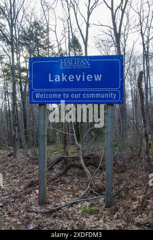 Willkommen im Schild Lakeview an der Cobequid Road in Nova Scotia, Kanada Stockfoto