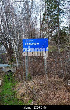 Willkommen im Schild Lakeview an der Cobequid Road in Nova Scotia, Kanada Stockfoto