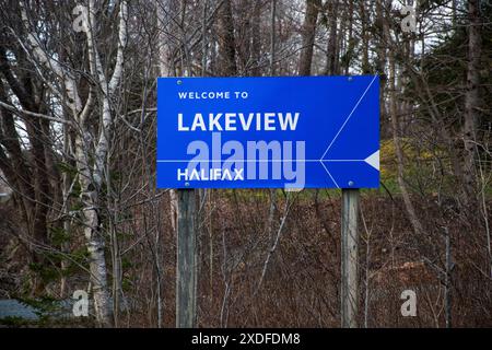 Willkommen im Schild Lakeview an der Cobequid Road in Nova Scotia, Kanada Stockfoto