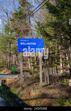 Willkommen im Wellington-Schild auf NS 2 in Nova Scotia, Kanada Stockfoto