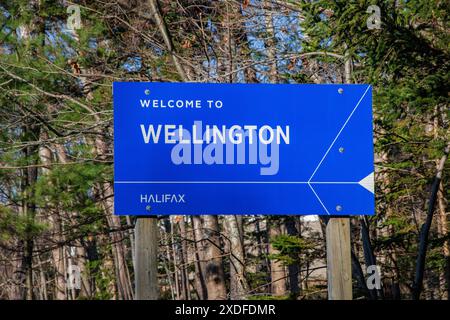 Willkommen im Wellington-Schild auf NS 2 in Nova Scotia, Kanada Stockfoto