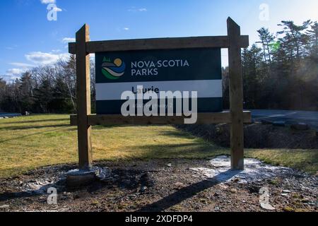 Willkommen im Laurie Park Schild auf NS 2 in Oakfield, Nova Scotia, Kanada Stockfoto