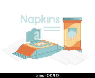 Feuchte Reinigungstücher in Kunststoffverpackung mit Kunststoffkappe Vektor-Illustration isoliert auf weißem Hintergrund Stock Vektor