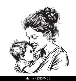 Mutter und Baby stilisierte Vektor Symbol, Mutter umarmt sie Kind logo Vorlage Stock Vektor