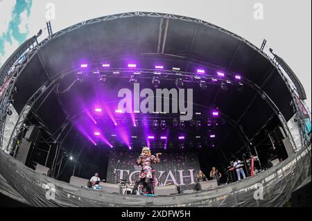 22. Juni 2024, Leeds, South Yorkshire, U.. K: Toyah , Auftritt beim Lets Rock Leeds 80s Festival 2024 , Leeds, Großbritannien (Bild: © Robin Burns/ZUMA Press Wire) NUR ZUR REDAKTIONELLEN VERWENDUNG! Nicht für kommerzielle ZWECKE! Stockfoto