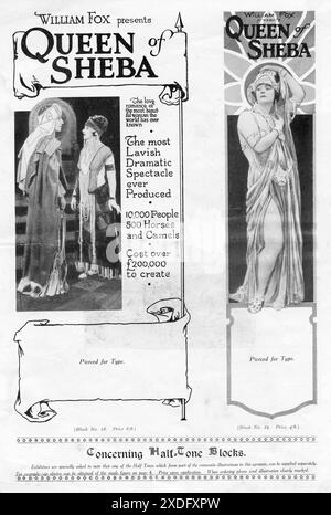 Eine Seite aus dem britischen Pressbook für The Lost Silent Film THE QUEEN OF SHEBA 1921 mit BETTY BLYTHE in der Hauptrolle Regisseur J. GORDON EDWARDS Story VIRGINIA TRACY Betty BLYTHE Kostüme entworfen von MARGARET WHISTLER Produzent WILLIAM Fox Film Corporation Stockfoto