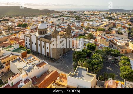 Stadtbild von Aguimes mit Pfarrkirche San Sebastian, Gran Canaria, Spanien Stockfoto