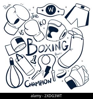 Vektorsymbole für das Zeichnen von Boxen. Handgezeichnetes Boxen, Sportskritzel Illustrationen. Boxing Doodles Vektor Stock Vektor