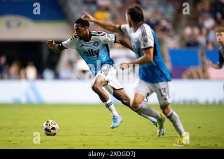 Chester, Pennsylvania, USA. Juni 2024. Charlotte FC-Stürmer Iuri Tavares (38) kontrolliert den Ball während der zweiten Hälfte eines MLS-Spiels gegen die Philadelphia Union im Subaru Park in Chester, Pennsylvania. Kyle Rodden/CSM/Alamy Live News Stockfoto