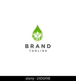 Logo-Design mit Leaves and Water Tropfen. Wassertropfen-Symbol Mit Blattknospen Im Logo-Design. Stock Vektor