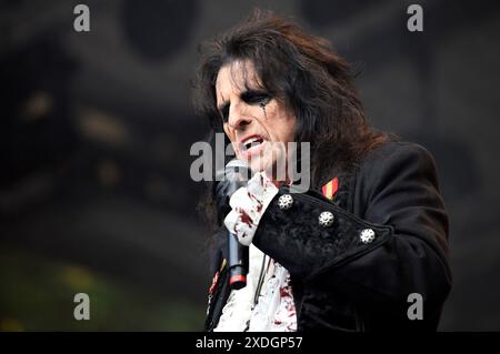 Alice Cooper live bei einem Konzert seiner 'Too Close for Comfort'-Tour auf der Waldbühne. Northeim, 22.06.2024 Stockfoto