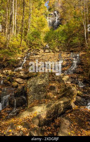 Bunte Herbstblätter an den Amicalola Falls in Dawsonville, Georgia. (USA) Stockfoto