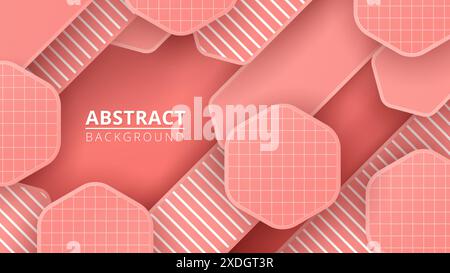Abstrakter rosafarbener geometrischer Hintergrund mit sechseckigen Formen und gestreiften Details Stock Vektor