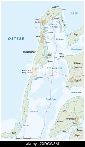 Karte der deutschen Ostseeinsel Hiddensee Stockfoto