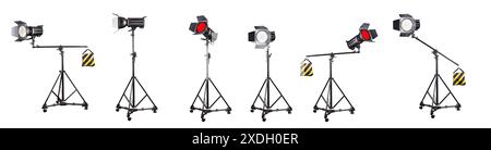 Fotografie Studio Blitz auf einem Lichtstand isoliert auf weißem Hintergrund. Stockfoto