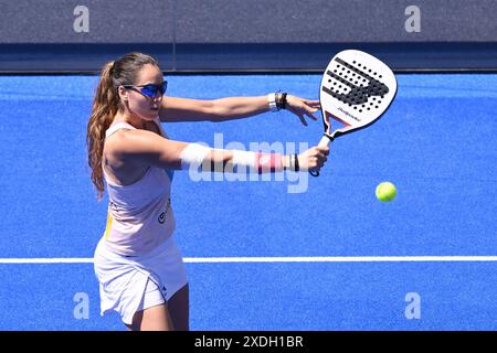 Gemma Triay Pons und Claudia Fernandez Sanchez treten am 22. Juli 2024 im Halbfinale des BNL Italienischen Major Premier Padel im Foro Italico in Rom an Stockfoto