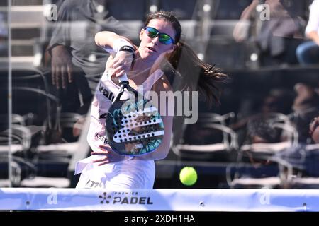 Gemma Triay Pons und Claudia Fernandez Sanchez treten am 22. Juli 2024 im Halbfinale des BNL Italienischen Major Premier Padel im Foro Italico in Rom an Stockfoto