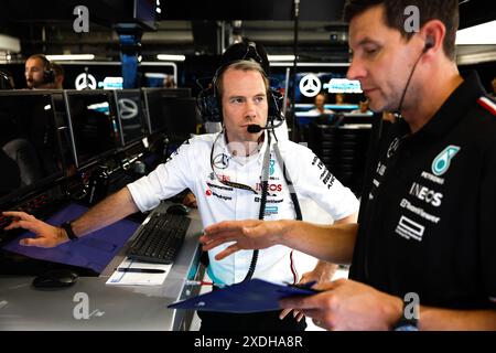 Mercedes AMG F1 Team Ingenieur während der Formel 1 Aramco Gran Premio de Espana 2024, 10. Runde der Formel 1 Weltmeisterschaft 2024 vom 21. Bis 23. Juni 2024 auf dem Circuit de Barcelona-Catalunya in Montmeló, Spanien - Foto DPPI Stockfoto