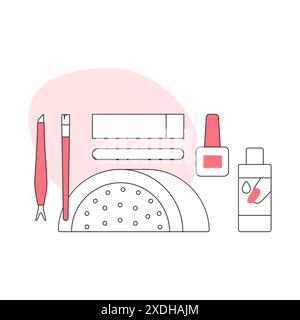 Maniküre Werkzeuge und Kosmetik für Nagelpflege und politur Linie Symbol Vektor Illustration Stock Vektor