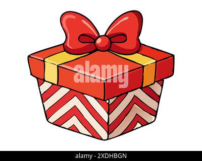 Weihnachtsgeschenkbox mit einem Band auf weißem Hintergrund. Präsenzkonzept, feierliche Verpackung, festliches Geschenk, minimalistischer Stil. Drucken, ico Stock Vektor