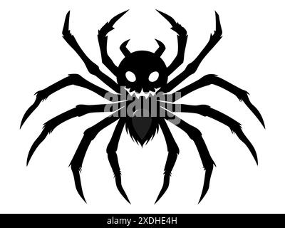Schwarze Silhouette einer Zeichentrickspinne auf weißem Hintergrund. Konzept der Arachnid-Illustration, gruseliges Insekt, verspieltes Monster, minimalistischer styl Stock Vektor