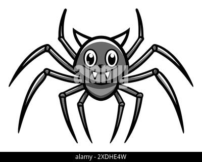 Comic gruselige Spinne isoliert auf weißem Hintergrund. Halloween-Konzept, Arachnid, gruselige Kreatur, gruseliges Monster, buntes Insekt. Drucken, Design e Stock Vektor