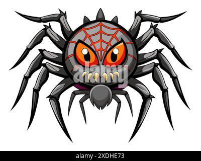 Comic gruselige Spinne isoliert auf weißem Hintergrund. Halloween-Konzept, Arachnid, gruselige Kreatur, gruseliges Monster, buntes Insekt. Drucken, Design e Stock Vektor