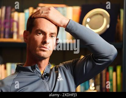 Aktenfoto vom 06/24 von Andy Murray. Andy Murray wird nach einer Operation an einer Wirbelsäulenzyste nicht in Wimbledon spielen, wie die ATP Tour angekündigt hat. Ausgabedatum: Sonntag, 23. Juni 2024. Stockfoto