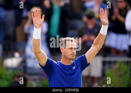Aktenfoto vom 06/24 von Andy Murray. Andy Murray wird nach einer Operation an einer Wirbelsäulenzyste nicht in Wimbledon spielen, wie die ATP Tour angekündigt hat. Ausgabedatum: Sonntag, 23. Juni 2024. Stockfoto
