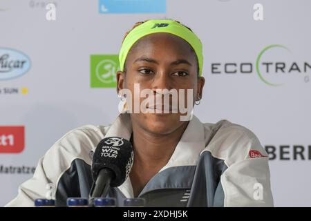 Deutschland, Berlin, ecotrans Ladies Open 2024, WTA 500, im Steffi Graf Stadion Berlin, LTTC Rot-Weiss e.V., Presskonferenz mit Coco Gauff, 20.06.2024, Credit: HMB Media/Uwe Koch/ Alamy Live News Stockfoto