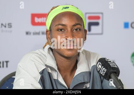 Deutschland, Berlin, ecotrans Ladies Open 2024, WTA 500, im Steffi Graf Stadion Berlin, LTTC Rot-Weiss e.V., Presskonferenz mit Coco Gauff, 20.06.2024, Credit: HMB Media/Uwe Koch/ Alamy Live News Stockfoto