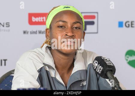 Deutschland, Berlin, ecotrans Ladies Open 2024, WTA 500, im Steffi Graf Stadion Berlin, LTTC Rot-Weiss e.V., Presskonferenz mit Coco Gauff, 20.06.2024, Credit: HMB Media/Uwe Koch/ Alamy Live News Stockfoto