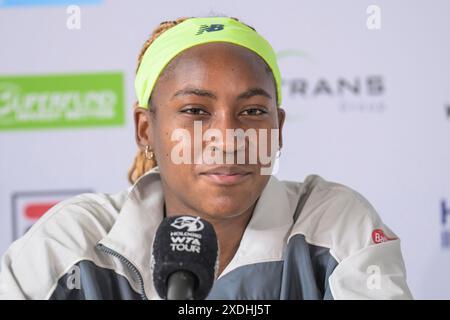 Deutschland, Berlin, ecotrans Ladies Open 2024, WTA 500, im Steffi Graf Stadion Berlin, LTTC Rot-Weiss e.V., Presskonferenz mit Coco Gauff, 20.06.2024, Credit: HMB Media/Uwe Koch/ Alamy Live News Stockfoto