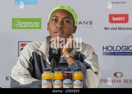 Deutschland, Berlin, ecotrans Ladies Open 2024, WTA 500, im Steffi Graf Stadion Berlin, LTTC Rot-Weiss e.V., Presskonferenz mit Coco Gauff, 20.06.2024, Credit: HMB Media/Uwe Koch/ Alamy Live News Stockfoto