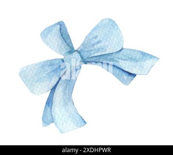 Aquarellabbildung eines blauen Bogens. Abbildung des Farbbands isoliert auf weißem Hintergrund Stockfoto