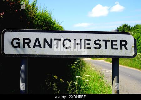 Das Grantchester Village Schild Stockfoto