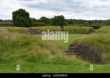 Caerleon römisches Amphitheater, Caerleon, Newport, Wales Stockfoto
