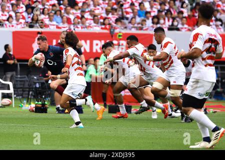 Tokio, Japan. Juni 2024. JAPAN RUGBY: Ein Freundschaftsspiel zwischen der japanischen und der englischen Rugbynationalmannschaft fand im Nationalstadion in Tokio statt. Die zweite Hälfte des Spiels. England gewann das Spiel mit 3-26 in der ersten Halbzeit, 17:52. Tokio, Japan, am 23. Juni 2024. (Foto: Kazuki Oishi/SIPA USA) Credit: SIPA USA/Alamy Live News Stockfoto